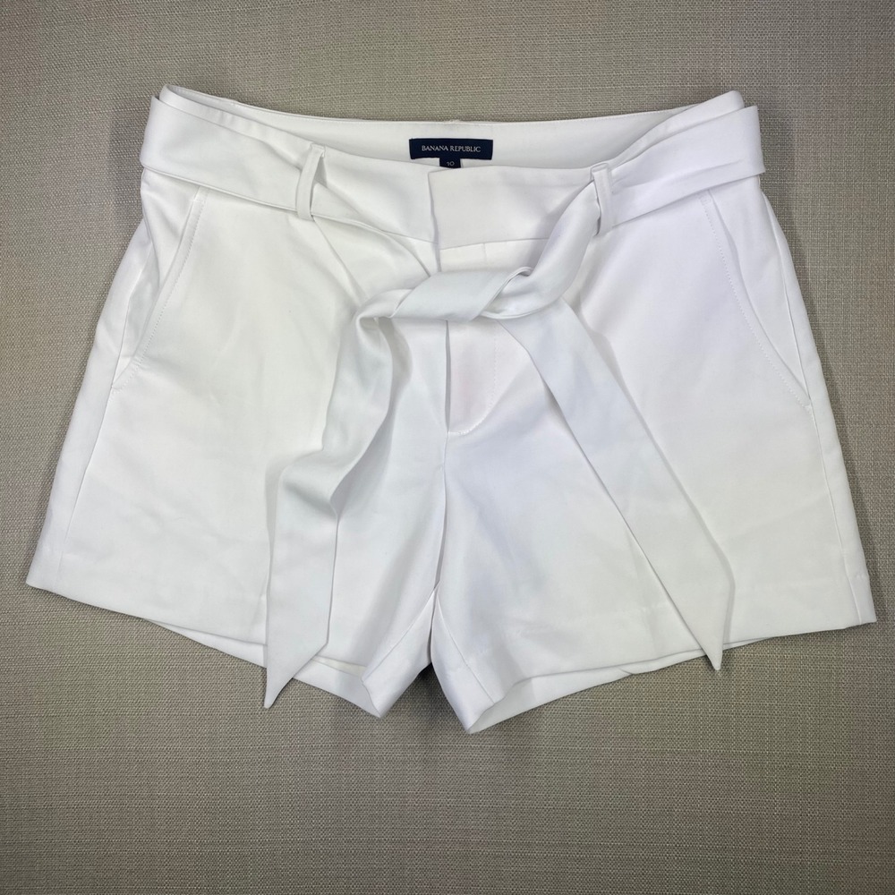 Banana Republic White Tie Waist Shorts High Rise Tailored Size 10 NWT